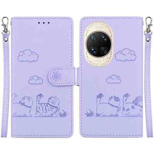 For Huawei nova 14 Ultra Cute Cats RFID Leather Phone Case(Purple)