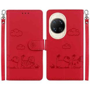 For Huawei nova 14 Ultra Cute Cats RFID Leather Phone Case(Red)