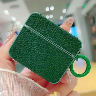 For AirPods 4 Litchi Texture Leather Sticker Earphones Protective Case(Blackish Green)