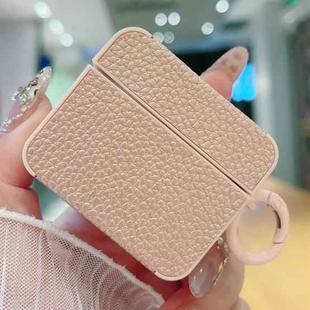 For AirPods 4 Litchi Texture Leather Sticker Earphones Protective Case(Rose Gold)