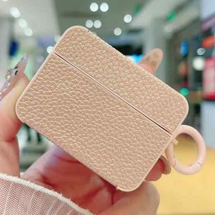 For AirPods Pro 2 Litchi Texture Leather Sticker Earphones Protective Case(Rose Gold)