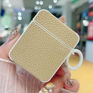 For AirPods 1 / 2 Litchi Texture Leather Sticker Earphones Protective Case(Apricot)