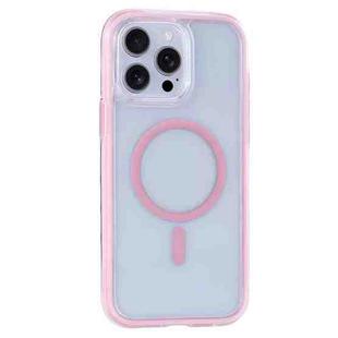 For iPhone 15 Pro Vacuum Airbag Y2 Series Transparent MagSafe Magnetic Phone Case(Pink)