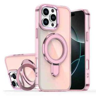 For iPhone 16 Pro Plating Gradient Discolor MagSafe Holder Phone Case(Clear Pink)