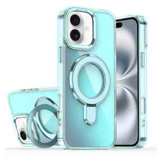 For iPhone 16 Plus Plating Gradient Discolor MagSafe Holder Phone Case(Clear Blue)