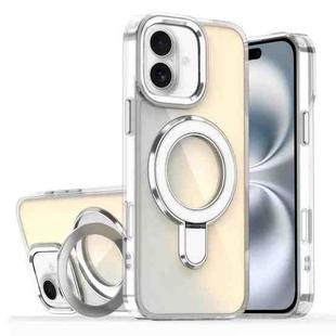 For iPhone 16 Plating Gradient Discolor MagSafe Holder Phone Case(Transparent)