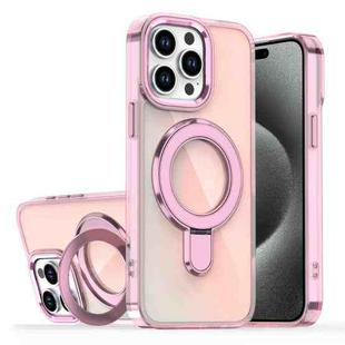 For iPhone 15 Pro Max Plating Gradient Discolor MagSafe Holder Phone Case(Clear Pink)