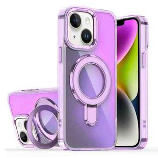 For iPhone 15 Plus / 14 Plus Plating Gradient Discolor MagSafe Holder Phone Case(Clear Purple)