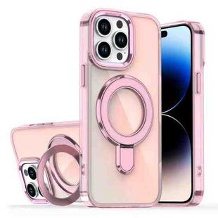 For iPhone 14 Pro Plating Gradient Discolor MagSafe Holder Phone Case(Clear Pink)