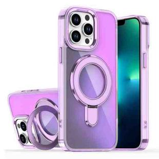 For iPhone 13 Pro Max Plating Gradient Discolor MagSafe Holder Phone Case(Clear Purple)