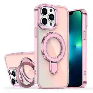 For iPhone 13 Pro Plating Gradient Discolor MagSafe Holder Phone Case(Clear Pink)