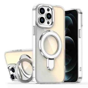 For iPhone 12 Pro Max Plating Gradient Discolor MagSafe Holder Phone Case(Transparent)