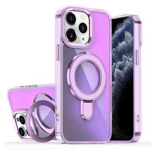 For iPhone 11 Pro Max Plating Gradient Discolor MagSafe Holder Phone Case(Clear Purple)