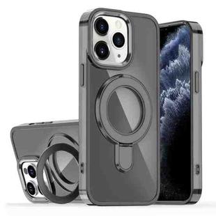 For iPhone 11 Pro Max Plating Gradient Discolor MagSafe Holder Phone Case(Clear Black)