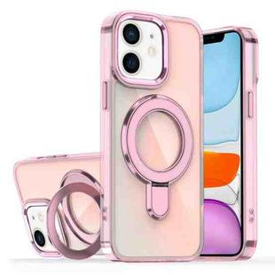 For iPhone 11 Plating Gradient Discolor MagSafe Holder Phone Case(Clear Pink)