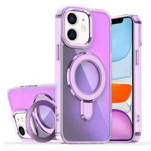 For iPhone 11 Plating Gradient Discolor MagSafe Holder Phone Case(Clear Purple)