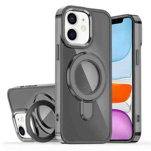 For iPhone 11 Plating Gradient Discolor MagSafe Holder Phone Case(Clear Black)