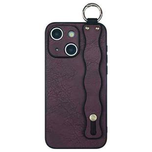 For iPhone 15 Plus Wavy Wristband Bracket TPU Phone Case(Wine Red)