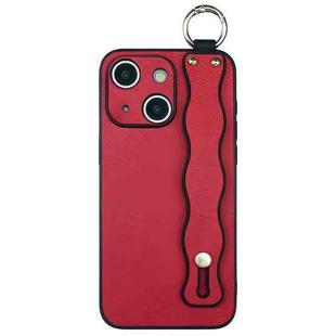 For iPhone 15 Plus Wavy Wristband Bracket TPU Phone Case(Red)