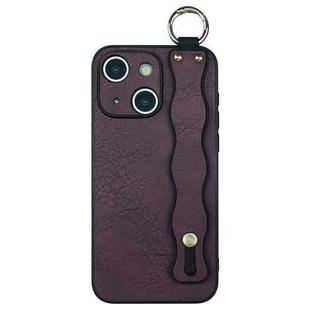 For iPhone 14 Wavy Wristband Bracket TPU Phone Case(Wine Red)