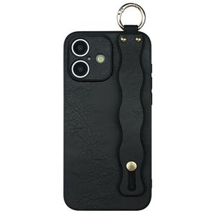 For iPhone 16 Plus Wavy Wristband Bracket TPU Phone Case(Black)