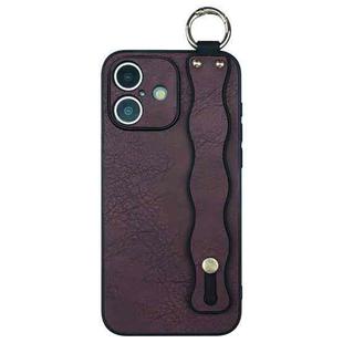 For iPhone 16 Plus Wavy Wristband Bracket TPU Phone Case(Wine Red)
