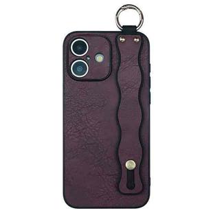 For iPhone 16 Wavy Wristband Bracket TPU Phone Case(Wine Red)
