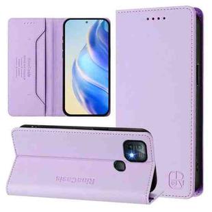 For Infinix Hot 10i RC01 Dual-Folded Magnetic Suction RFID Leather Phone Case(Light Purple)