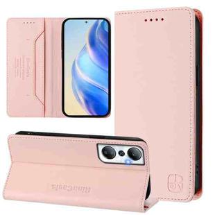 For Infinix Hot 20 4G RC01 Dual-Folded Magnetic Suction RFID Leather Phone Case(Pink)