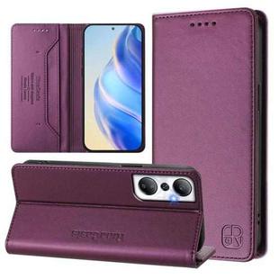 For Infinix Hot 20 4G RC01 Dual-Folded Magnetic Suction RFID Leather Phone Case(Violet)