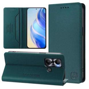 For Infinix Hot 20 Play RC01 Dual-Folded Magnetic Suction RFID Leather Phone Case(Dark Green)