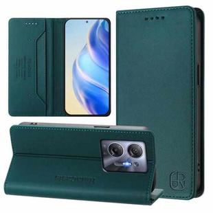 For Infinix Hot 30 5G RC01 Dual-Folded Magnetic Suction RFID Leather Phone Case(Dark Green)