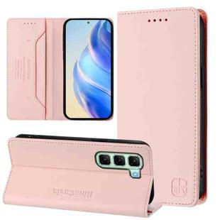 For Infinix Hot 50 4G RC01 Dual-Folded Magnetic Suction RFID Leather Phone Case(Pink)