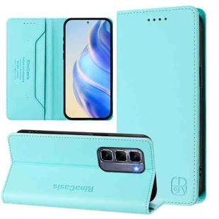 For Infinix Hot 50 Pro+ 4G RC01 Dual-Folded Magnetic Suction RFID Leather Phone Case(Mint Green)