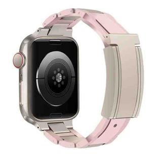 For Apple Watch 46mm / 49mm / 45mm / 44mm T-shaped Magnetic Buckle Stainless Steel Rubber Watch Band(Pink Starlight Buckle)