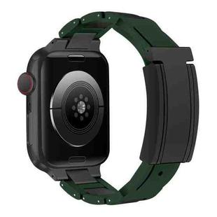 For Apple Watch 46mm / 49mm / 45mm / 44mm T-shaped Magnetic Buckle Stainless Steel Rubber Watch Band(Pine Green Black Buckle)