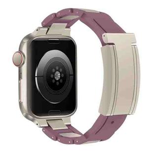 For Apple Watch 46mm / 49mm / 45mm / 44mm T-shaped Magnetic Buckle Stainless Steel Rubber Watch Band(Smoky Purple Starlight Buckle)