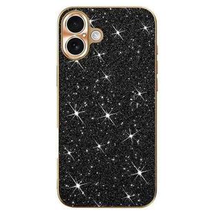 For iPhone 16 Plus Electroplating Star Diamond CD Texture Lens Ring Phone Case(Black)