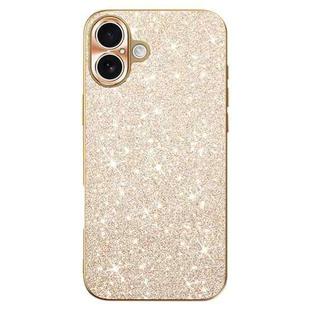 For iPhone 16 Electroplating Star Diamond CD Texture Lens Ring Phone Case(Gold)