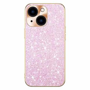 For iPhone 15 Electroplating Star Diamond CD Texture Lens Ring Phone Case(Pink)