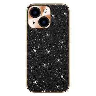 For iPhone 15 Electroplating Star Diamond CD Texture Lens Ring Phone Case(Black)