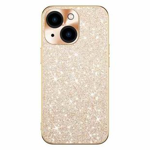 For iPhone 15 Electroplating Star Diamond CD Texture Lens Ring Phone Case(Gold)