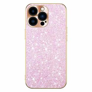 For iPhone 14 Pro Electroplating Star Diamond CD Texture Lens Ring Phone Case(Pink)