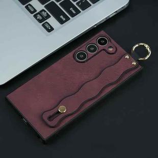 For Samsung Galaxy S22 5G Wavy Wristband Bracket TPU Phone Case(Wine Red)