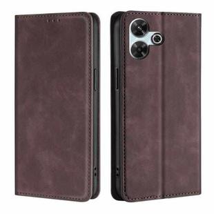 For Redmi 13 4G Skin Feel Magnetic Leather Phone Case(Dark Brown)