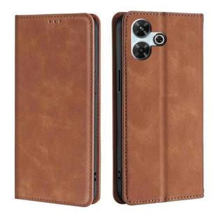 For Redmi 13 4G Skin Feel Magnetic Leather Phone Case(Light Brown)