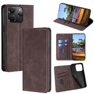 For Redmi Note 14 4G 164.84mm Skin Feel Magnetic Leather Phone Case(Dark Brown)