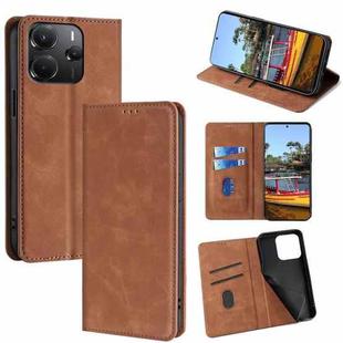 For Redmi Note 14 4G 164.84mm Skin Feel Magnetic Leather Phone Case(Light Brown)
