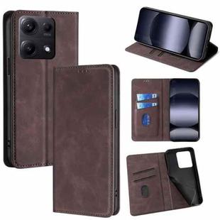 For Redmi Note 14S 4G Skin Feel Magnetic Leather Phone Case(Dark Brown)