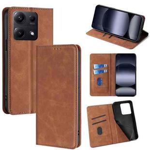 For Redmi Note 14S 4G Skin Feel Magnetic Leather Phone Case(Light Brown)